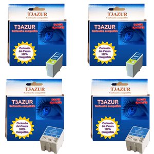T3AZUR - Lot de 4 cartouches compatibles pour Epson T013 -T014