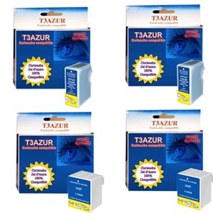 T3AZUR - Lot de 4 Cartouches compatibles Epson T050/T013 - T052/T014 