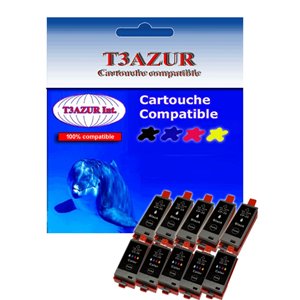 T3AZUR - Lot de 10 Cartouches Compatibles Canon PGI-35 / CLI-36
