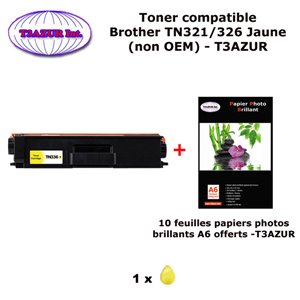 Toner compatible TN321, TN326 Y pour imprimante Brother HL L8250CDN, L8300, L8350CDW, L8350CD Jaune+10f A6 brillants - T3AZUR 