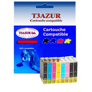 T3AZUR - Lot de 8 Cartouches compatibles EPSON T0341/2/3/4/5/6/7/8 15ml