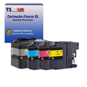 T3AZUR - 4x Cartouches compatibles avec Brother MFC-J200, DCP-J105, MFC-J200, DCP-J100, DCP-J105 , LC529 XL, LC525 XL