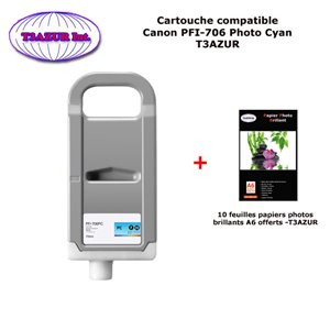 Cartouche compatible Canon iPF 8300, iPF 8300S, iPF 8400, iPF 8400S, PFI 706 Light Cyan +10f PPA6 -T3AZUR