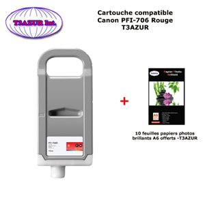 Cartouche compatible Canon  iPF 8400SE, iPF 9400, iPF 9400S, PFI706, PFI306 Rouge +10f PPA6 -T3AZUR