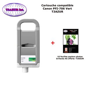 Cartouche compatible Canon  PFI706 , PFI-706, PFI 706 Vert +10f PPA6 -T3AZUR