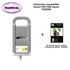 Cartouche compatible Canon iPF 8300, iPF 8300S, iPF 8400, iPF 8400S, PFI 706 Jaune +10f PPA6 -T3AZUR