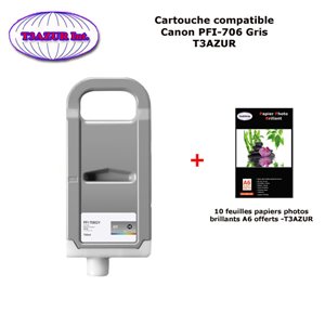 Cartouche compatible Canon  PFI706 , PFI-706, PFI 706 Gris +10f PPA6 -T3AZUR