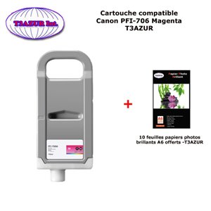 Cartouche compatible Canon iPF 8300, iPF 8300S, iPF 8400, iPF 8400S, PFI 706 Magenta +10f PPA6 -T3AZUR