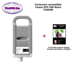 Cartouche compatible Canon  iPF 8400SE, iPF 9400, iPF 9400S, PFI706, PFI306 Noir +10f PPA6 -T3AZUR