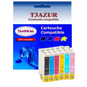 T3AZUR - Lot de 6 Cartouches compatibles Epson T0331/2/3/4/5/6
