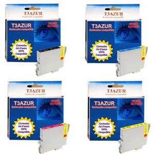 T3AZUR - Lot de 4 cartouches compatibles Epson T0551/ T0552/ T0553/ T0554 