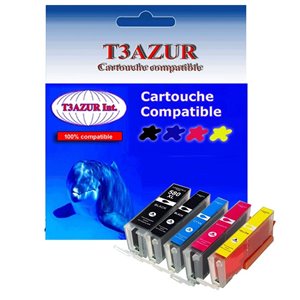 Lot de 6 Cartouches Compatibles pour Canon Pixma TS8150, TS8151 , PGI580XXL, CLI581XL (1Bk/1PBk/1C/1M/1Y/1PB) - T3AZUR