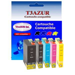 Lot de 5 cartouches d'encre compatibles pour Epson XP530, XP540, XP630 - T3AZUR