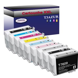 Lot de 9 Cartouches Compatibles pour Epson T7601/ T7602/ T7603/ T7604/ T7605/ T7606/ T7607/ T7608/ T7609  - T3AZUR