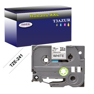 Ruban pour étiquettes laminées génériques Brother TZe241 - Texte noir sur fond blanc - Largeur 18 mm x 8 mètres