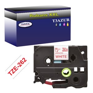 Ruban pour étiquettes laminées génériques Brother TZe262 - Texte rouge sur fond blanc - Largeur 36 mm x 8 mètres