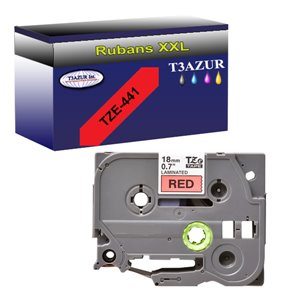 Ruban d'étiquettes laminées générique Brother TZe441 - Texte noir sur fond rouge - Largeur 18 mm x 8 mètres