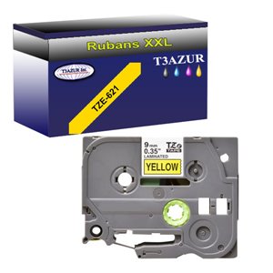 Ruban pour étiquettes laminées générique Brother TZe621 - Texte noir sur fond jaune - Largeur 9 mm x 8 mètres