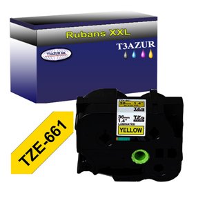 Ruban pour étiquettes laminées générique Brother TZe661 - Texte noir sur fond jaune - Largeur 36 mm x 8 mètres
