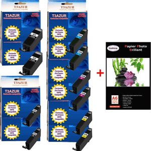 2+8 cartouches compatibles Canon MG5350 / MG6150 / MG 5350 / MG 6150 + Pack de 20 papiers photos A6 Brillant 230gr