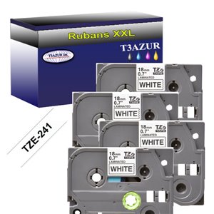 4 x Rubans pour étiquettes laminées génériques Brother TZe241 - Texte noir sur fond blanc - Largeur 18 mm x 8 mètres