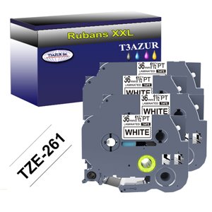 4 x Rubans pour étiquettes laminées génériques Brother TZe261 - Texte noir sur fond blanc - Largeur 36 mm x 8 mètres