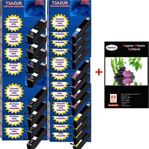 4+6 Cartouches compatibles Canon PGI550 / CLI551 / PGI-550 / CLI-551 XL + Pack de 20 papiers photos A6 Brillant 230gr 