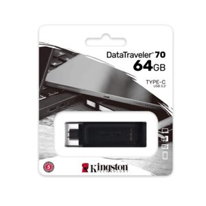 Kingston DataTraveler 70 Clé USB Type C 64 Go - USB-C 3.2 Gen 1 - Avec Couvercle - Couleur Noir