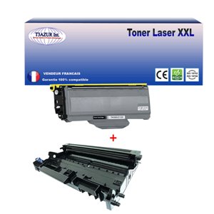 T3AZUR - Pack de Toner + Tambour Laser compatible Brother TN2120 + DR2100