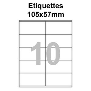 Étiquettes adhésives, 105x57mm, (10étiquettes/feuille) - blanc - 20 feuilles