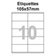 Étiquettes adhésives, 105x57mm, (10étiquettes/feuille) - blanc - 20 feuilles