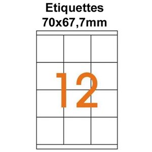 Étiquettes adhésives, 70x67,7mm, (12étiquettes/feuille) - blanc - 20 feuilles