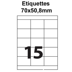 Étiquettes adhésives, 70x50,8mm, (15étiquettes/feuille) - blanc - 20 feuilles