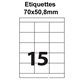 Étiquettes adhésives, 70x50,8mm, (15étiquettes/feuille) - blanc - 20 feuilles