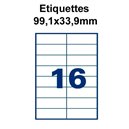 Étiquettes adhésives, 99,1x33,9mm, (16étiquettes/feuille) - blanc - 20 feuilles