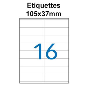 Étiquettes adhésives, 105x37mm, (16étiquettes/feuille) - blanc - 20 feuilles