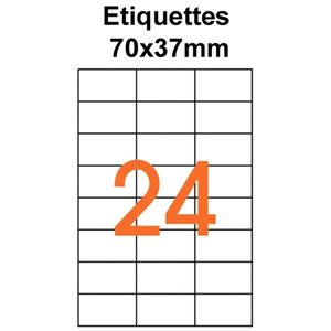 Étiquettes adhésives, 70x37mm , (24étiquettes/feuille) - blanc - 20 feuilles