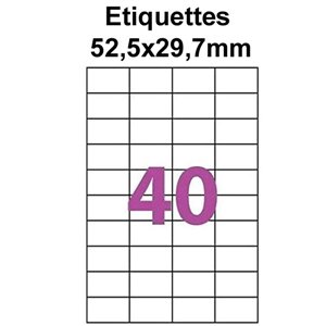 Étiquettes adhésives, 52,5x29,7mm, (40étiquettes/feuille) - blanc - 20 feuilles