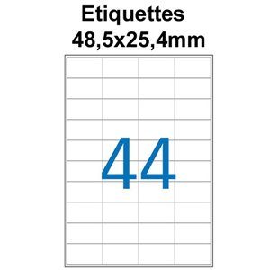 Étiquettes adhésives, 48,5x25,4mm, (44étiquettes/feuille) - blanc - 20 feuilles