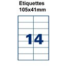 Étiquettes adhésives, 105x41mm, (14étiquettes/feuille) - blanc - 20 feuilles