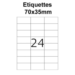 Étiquettes adhésives, 70x35mm , (24étiquettes/feuille) - blanc - 20 feuilles