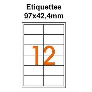 Étiquettes adhésives, 97x42,4mm, (12étiquettes/feuille) - blanc - 20 feuilles