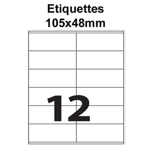 Étiquettes adhésives, 105x48mm , (12étiquettes/feuille) - blanc - 20 feuilles