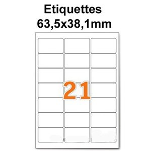 Étiquettes adhésives, 63,5x38,1mm, (21étiquettes/feuille) - blanc - 20 feuilles