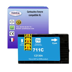 T3AZUR -Cartouche compatible pour HP711 XL (CZ130A) Cyan