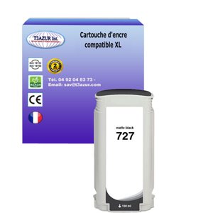 T3AZUR -Cartouche compatible HP n°727 (B3P22A) Noire Mat