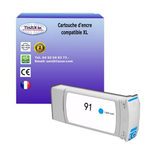T3AZUR - Cartouche compatible pour HP 91 (C9470A) - Light Cyan