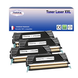 Lot de 4 Toners compatibles avec Lexmark C734/ C736/ X738 (Noir+Couleur)