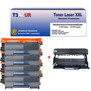  Pack de 4 Toners + Tambour Brother compatible TN2220 + DR2200