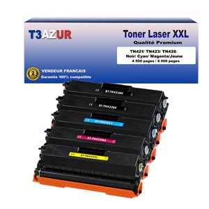 T3AZUR - Lot de 5 Toner compatibles Brother TN421/ TN423/ TN426 